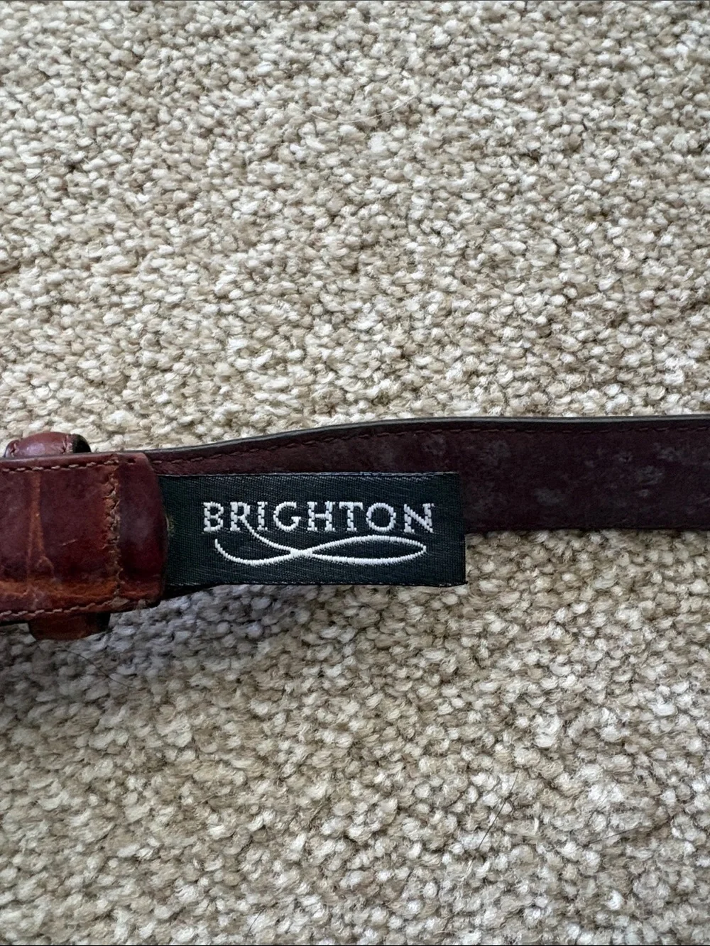 Vintage Brighton Brown Faux Croc Leather Textured Belt Gold Buckle Size 38 USA